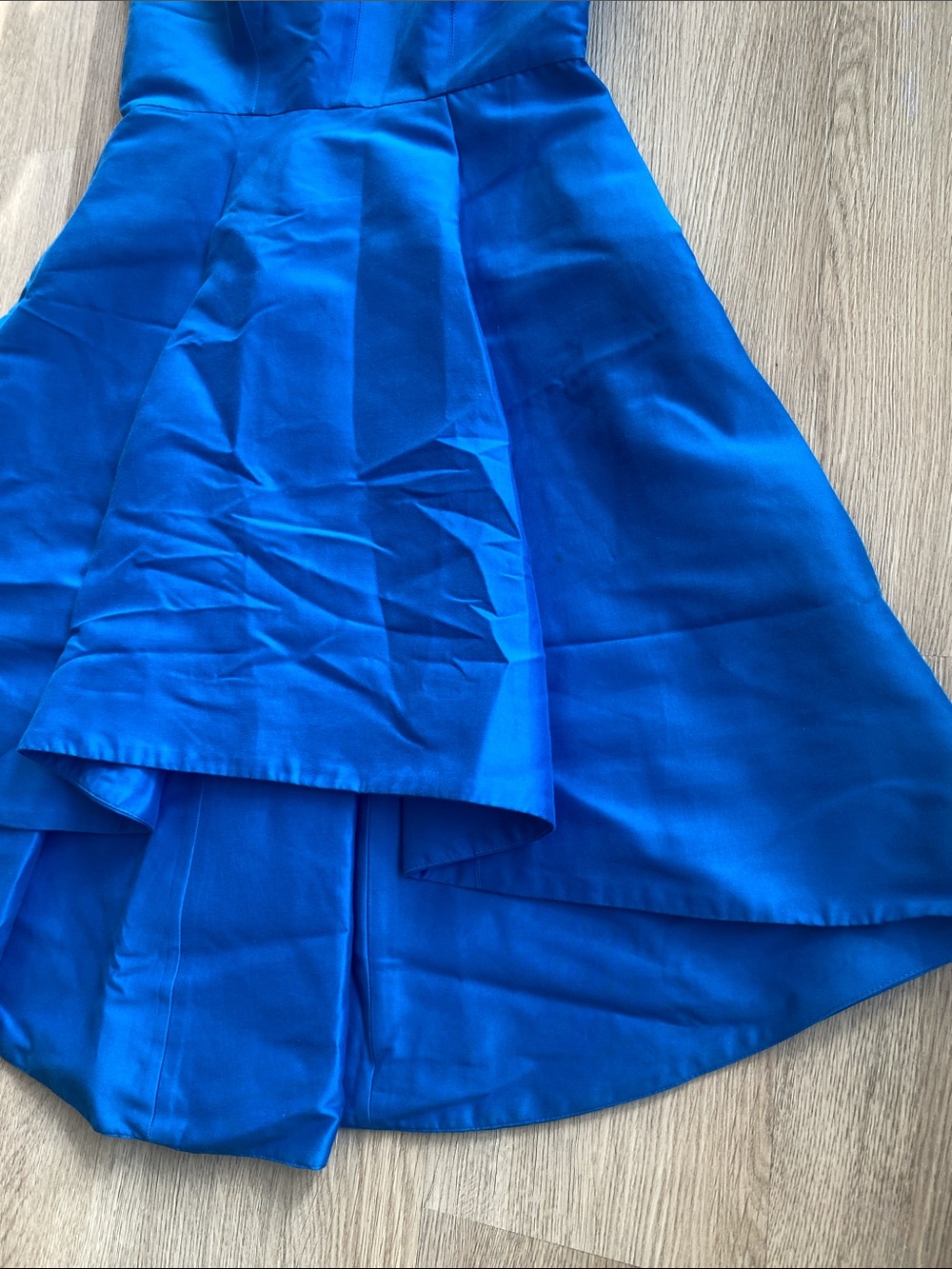 Halston Heritage Cobalt Blue Cotton/Silk Blend High-Low Fit-and-Flare Dress - Picture 5 of 11